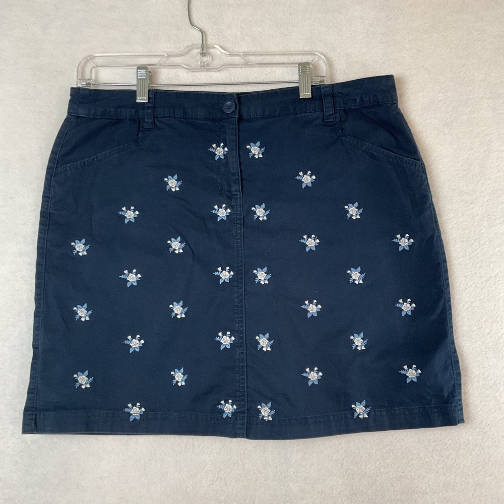 Karen Scott Navy Blue Floral Embroidered Skort Womens Size 12 Cotton Stretch